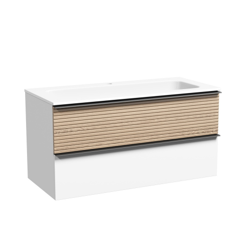 Тумба подвесная SANCOS Delta, Дуб светлый/белый 995х445х500, под раковину, DL100W