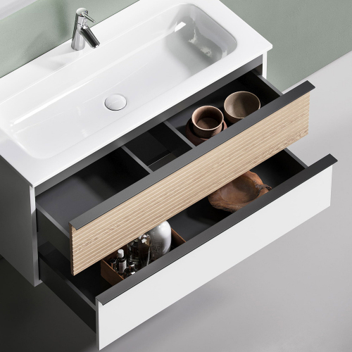 Тумба подвесная SANCOS Delta, Дуб светлый/белый 995х445х500, под раковину, DL100W