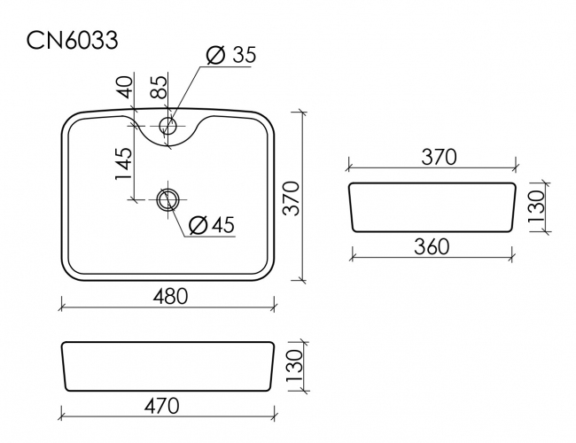 Умывальник CERAMICANOVA Element чаша накладная прямоугольная CN6033