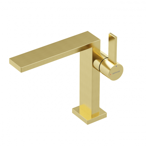Смеситель для раковины SANCOS Linn, брашированное золото, PVD покрытие, SC9019BG