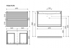 Тумба подвесная SANCOS Folk 690х445х500, c двумя ящиками оснащенными доводчиками, Ergraut soft,FL70ES