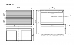 Тумба подвесная SANCOS Folk 890х445х500, c двумя ящиками оснащенными доводчиками, Ergraut soft,FL90ES