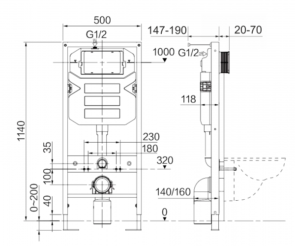 Система инсталляции для унитазов CERAMICANOVA Envision с кнопкой смыва Round цвет белый и креплениями, CN1001W