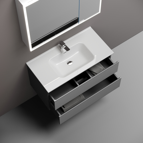 Тумба подвесная SANCOS Folk 890х445х500, c двумя ящиками оснащенными доводчиками, Grey soft,FL90GS