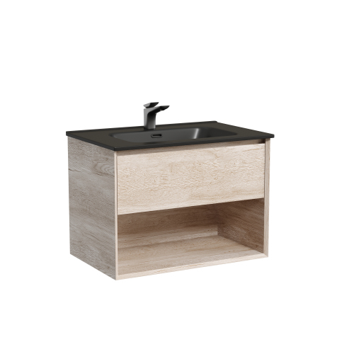 Тумба подвесная SANCOS Marmi 1.0 690х445х520 c одним ящиком оснащенным доводчиками скрытого монтажа и открытой нишей, дуб галифакс натуральный, MR1.070EG