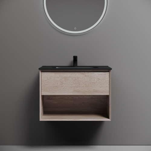 Тумба подвесная SANCOS Marmi 1.0 690х445х520 c одним ящиком оснащенным доводчиками скрытого монтажа и открытой нишей, дуб галифакс натуральный, MR1.070EG