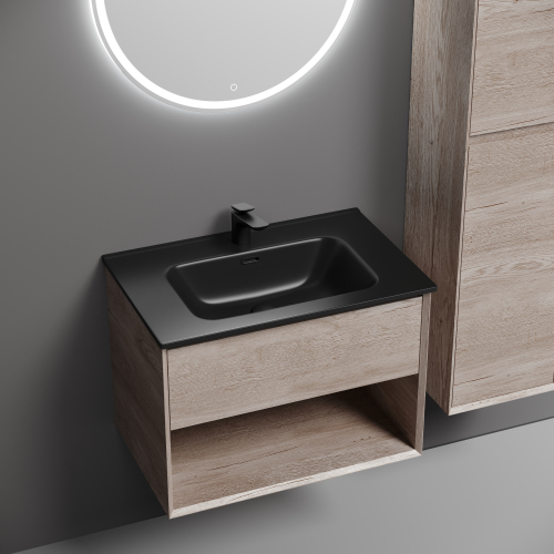 Тумба подвесная SANCOS Marmi 1.0 690х445х520 c одним ящиком оснащенным доводчиками скрытого монтажа и открытой нишей, дуб галифакс натуральный, MR1.070EG