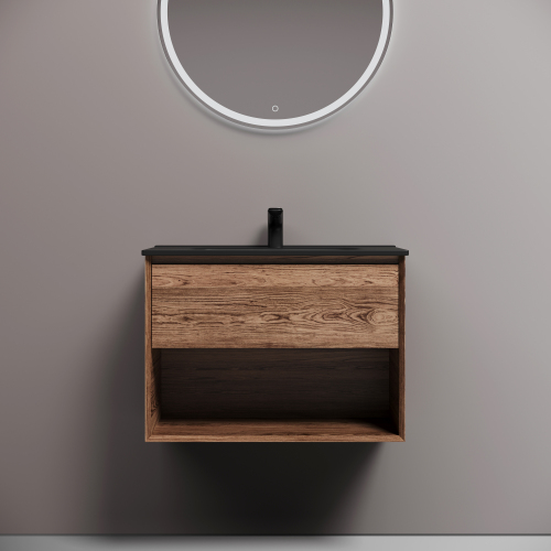 Тумба подвесная SANCOS Marmi 1.0 690х445х520 c одним ящиком оснащенным доводчиками скрытого монтажа и открытой нишей, дуб чарльстон,MR1.070ECH