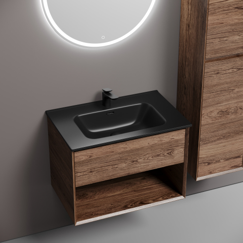 Тумба подвесная SANCOS Marmi 1.0 690х445х520 c одним ящиком оснащенным доводчиками скрытого монтажа и открытой нишей, дуб чарльстон,MR1.070ECH