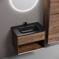 Тумба подвесная SANCOS Marmi 1.0 690х445х520 c одним ящиком оснащенным доводчиками скрытого монтажа и открытой нишей, дуб чарльстон,MR1.070ECH