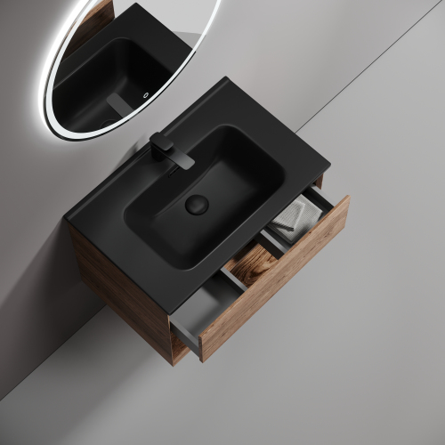 Тумба подвесная SANCOS Marmi 1.0 690х445х520 c одним ящиком оснащенным доводчиками скрытого монтажа и открытой нишей, дуб чарльстон,MR1.070ECH