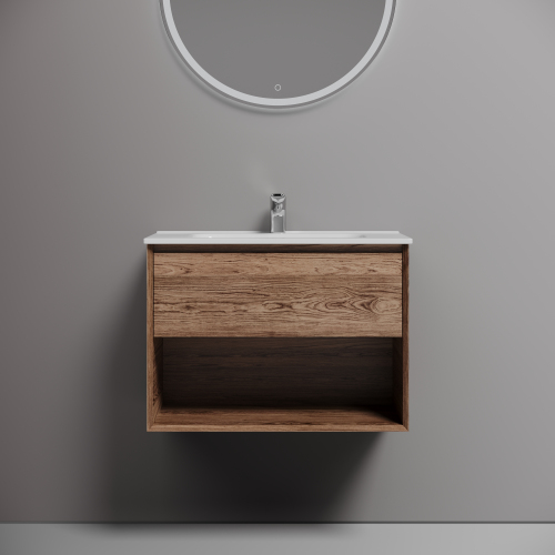 Тумба подвесная SANCOS Marmi 1.0 690х445х520 c одним ящиком оснащенным доводчиками скрытого монтажа и открытой нишей, дуб чарльстон,MR1.070ECH