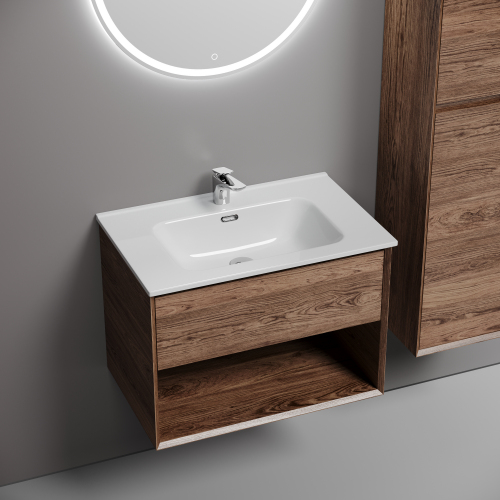 Тумба подвесная SANCOS Marmi 1.0 690х445х520 c одним ящиком оснащенным доводчиками скрытого монтажа и открытой нишей, дуб чарльстон,MR1.070ECH