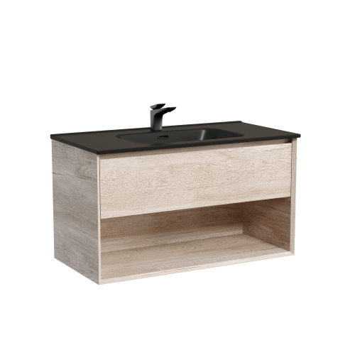 Тумба подвесная SANCOS Marmi 1.0 890х445х520 c одним ящиком оснащенным доводчиками скрытого монтажа и открытой нишей, дуб галифакс натуральный, MR1.090EG
