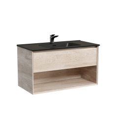 Тумба подвесная SANCOS Marmi 1.0 890х445х520 c одним ящиком оснащенным доводчиками скрытого монтажа и открытой нишей, дуб галифакс натуральный, MR1.090EG