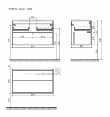 Тумба подвесная SANCOS Marmi 1.0 890х445х520 c одним ящиком оснащенным доводчиками скрытого монтажа и открытой нишей, дуб галифакс натуральный, MR1.090EG