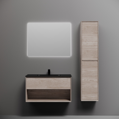 Тумба подвесная SANCOS Marmi 1.0 890х445х520 c одним ящиком оснащенным доводчиками скрытого монтажа и открытой нишей, дуб галифакс натуральный, MR1.090EG