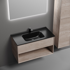 Тумба подвесная SANCOS Marmi 1.0 890х445х520 c одним ящиком оснащенным доводчиками скрытого монтажа и открытой нишей, дуб галифакс натуральный, MR1.090EG