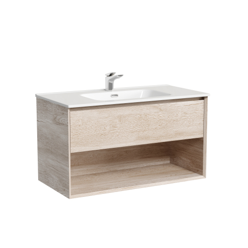 Тумба подвесная SANCOS Marmi 1.0 890х445х520 c одним ящиком оснащенным доводчиками скрытого монтажа и открытой нишей, дуб галифакс натуральный, MR1.090EG