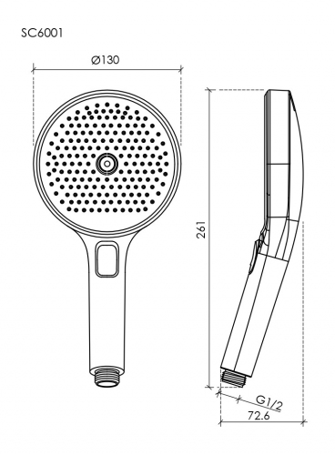 Душевая лейка SANCOS Nok round, кнопочное управление, диаметр 130 мм, 3 режима, цвет хром/черный матовый, арт SC6001CH-B, SC6001CH-B