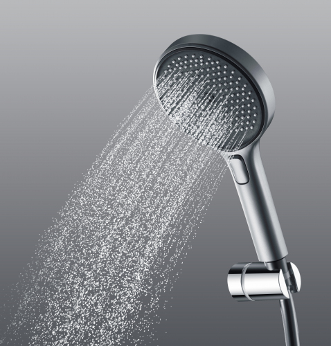 Душевая лейка SANCOS Nok round, кнопочное управление, диаметр 130 мм, 3 режима, цвет хром/черный матовый, арт SC6001CH-B, SC6001CH-B