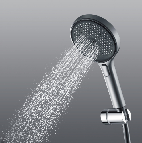 Душевая лейка SANCOS Nok round, кнопочное управление, диаметр 130 мм, 3 режима, цвет хром/черный матовый, арт SC6001CH-B, SC6001CH-B