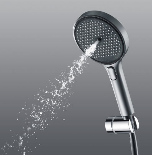 Душевая лейка SANCOS Nok round, кнопочное управление, диаметр 130 мм, 3 режима, цвет хром/черный матовый, арт SC6001CH-B, SC6001CH-B