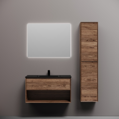 Тумба подвесная SANCOS Marmi 1.0 890х445х520 c одним ящиком оснащенным доводчиками скрытого монтажа и открытой нишей, дуб чарльстон,MR1.090ECH