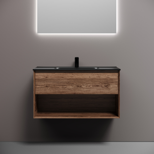 Тумба подвесная SANCOS Marmi 1.0 890х445х520 c одним ящиком оснащенным доводчиками скрытого монтажа и открытой нишей, дуб чарльстон,MR1.090ECH