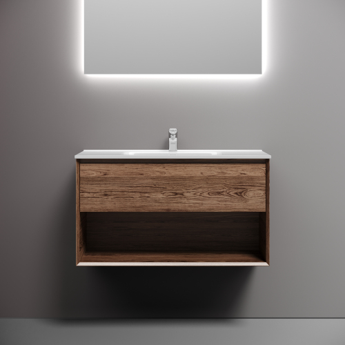 Тумба подвесная SANCOS Marmi 1.0 890х445х520 c одним ящиком оснащенным доводчиками скрытого монтажа и открытой нишей, дуб чарльстон,MR1.090ECH