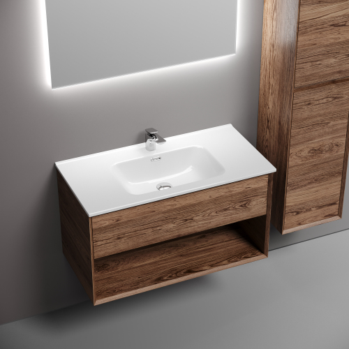 Тумба подвесная SANCOS Marmi 1.0 890х445х520 c одним ящиком оснащенным доводчиками скрытого монтажа и открытой нишей, дуб чарльстон,MR1.090ECH