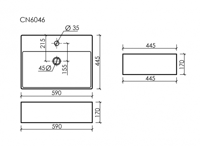 Умывальник CERAMICANOVA Element чаша накладная прямоугольная CN6046