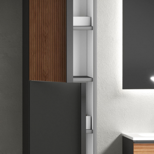 Шкаф-пенал SANCOS Delta подвесной, Дуб красный/графит 350х300х1600, PDL35GR