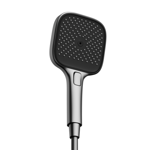 Душевая лейка SANCOS Nok square, кнопочное управление, 125x125 мм, 3 режима, цвет воронёная сталь/черный матовый, SC6002GG