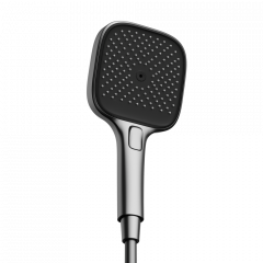 Душевая лейка SANCOS Nok square, кнопочное управление, 125x125 мм, 3 режима, цвет воронёная сталь/черный матовый, SC6002GG