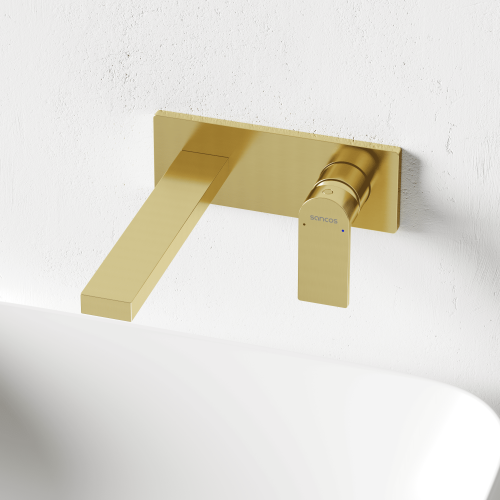 Смеситель для раковины SANCOS Studio c внутренней частью, брашированное золото, PVD покрытие, SC9017BG