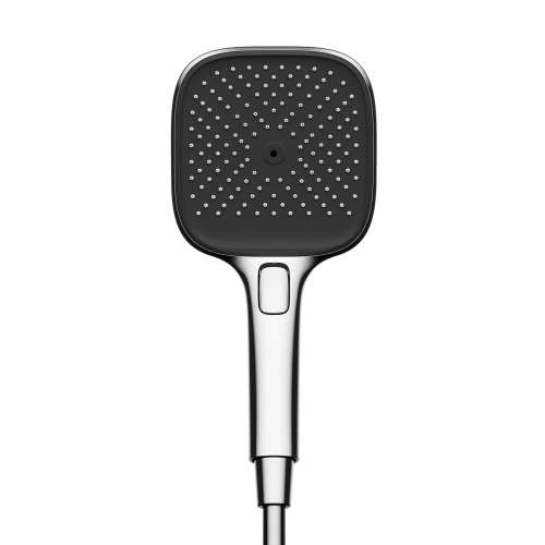 Душевая лейка SANCOS Nok square, кнопочное управление, 125x125 мм, 3 режима, цвет хром/черный матовый, SC6002CH-B