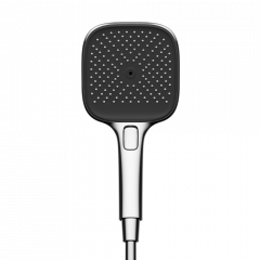 Душевая лейка SANCOS Nok square, кнопочное управление, 125x125 мм, 3 режима, цвет хром/черный матовый, SC6002CH-B