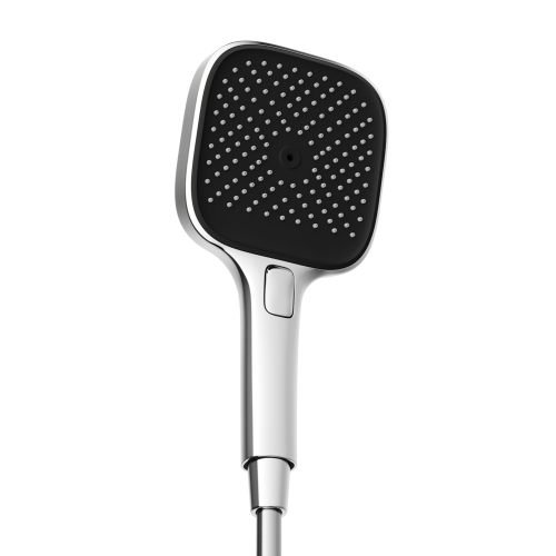 Душевая лейка SANCOS Nok square, кнопочное управление, 125x125 мм, 3 режима, цвет хром/черный матовый, SC6002CH-B