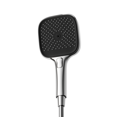 Душевая лейка SANCOS Nok square, кнопочное управление, 125x125 мм, 3 режима, цвет хром/черный матовый, SC6002CH-B