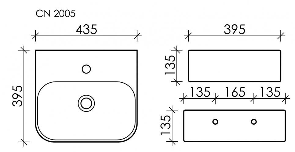 Умывальник CERAMICANOVA AURA с 1 отверстием для смесителя, без перелива CN2005