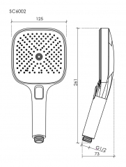 Душевая лейка SANCOS Nok square, кнопочное управление, 125x125 мм, 3 режима, цвет черный матовый, SC6002MB