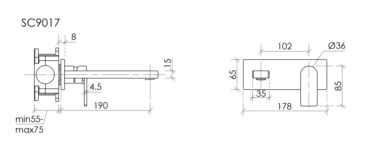 Смеситель для раковины SANCOS Studio c внутренней частью, черный матовый, SC9017MB