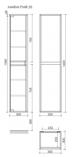 Шкаф-пенал SANCOS Marmi 1.0 подвесной, дуб галифакс натуральный 350х300х1600, PMR35EG