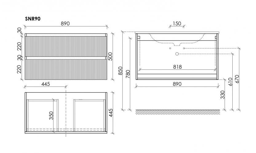 Тумба подвесная SANCOS Snob R 890х445х500, c двумя ящиками оснащенными доводчиками, Beige Soft ,SNR90CE