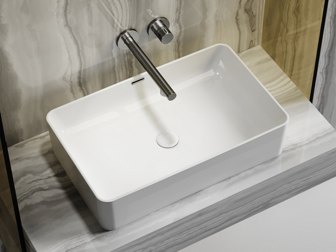Умывальник CERAMICANOVA Element чаша накладная прямоугольная со сливом переливом CN6065