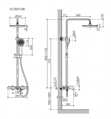 Душевая система Sancos Game с термостатом черный,SC3001MB