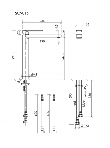 Смеситель для раковины SANCOS Studio, вороненая сталь, SC9016GG