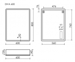 Зеркальный шкаф SANCOS Diva с подсветкой 600х150х800, DI600