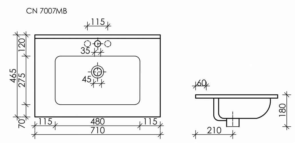 Умывальник CERAMICANOVA Element накладной прямоугольный (цвет Черный Матовый) CN7007MB